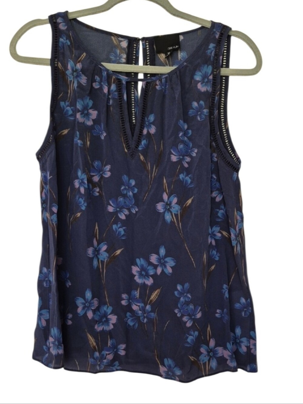 Greylin Size Medium 100% Silk Blue Floral Blouse
